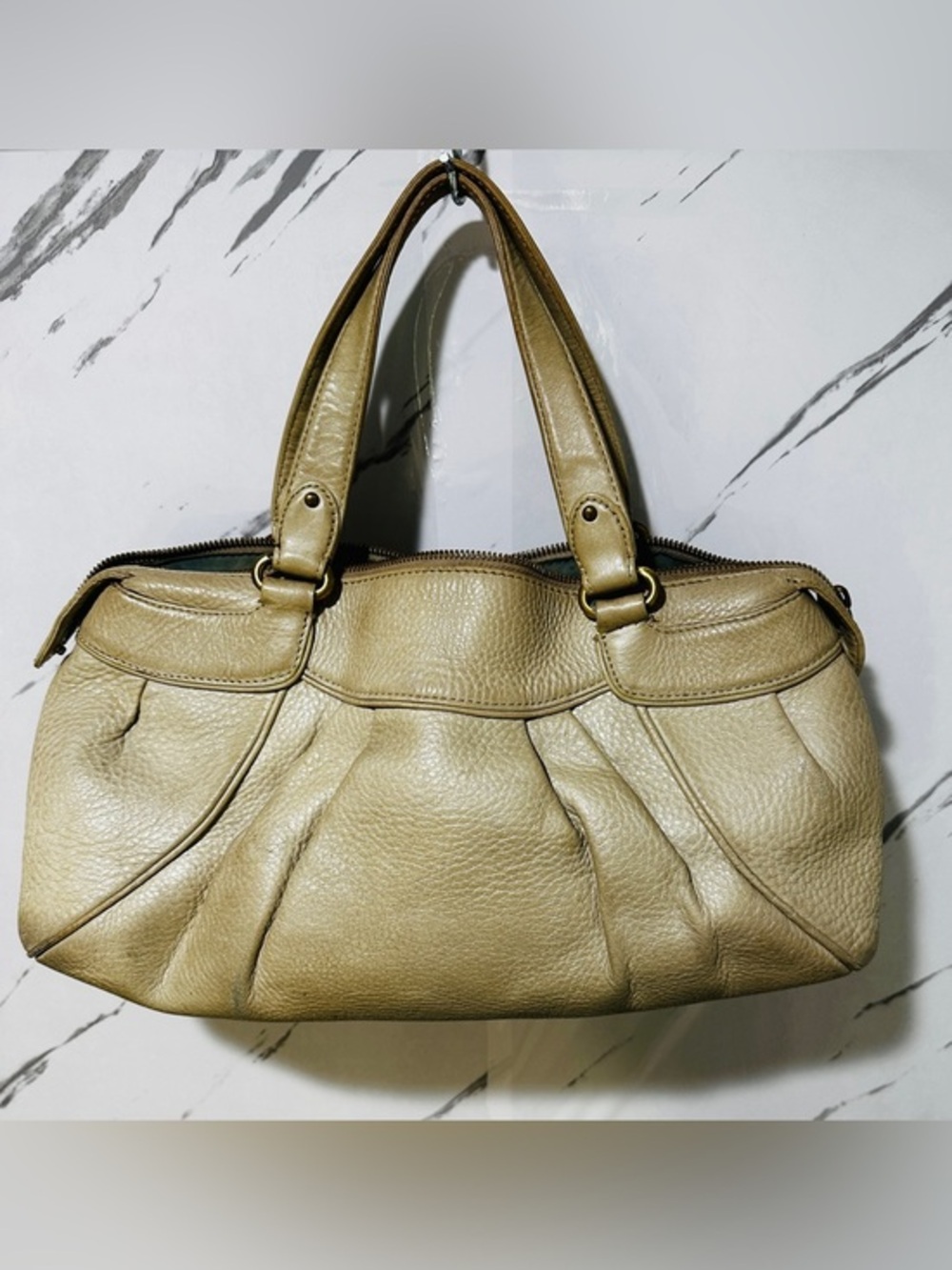 Vintage Cole Haan Pebbled Leather Satchel Shoulder Bag Beige Taupe